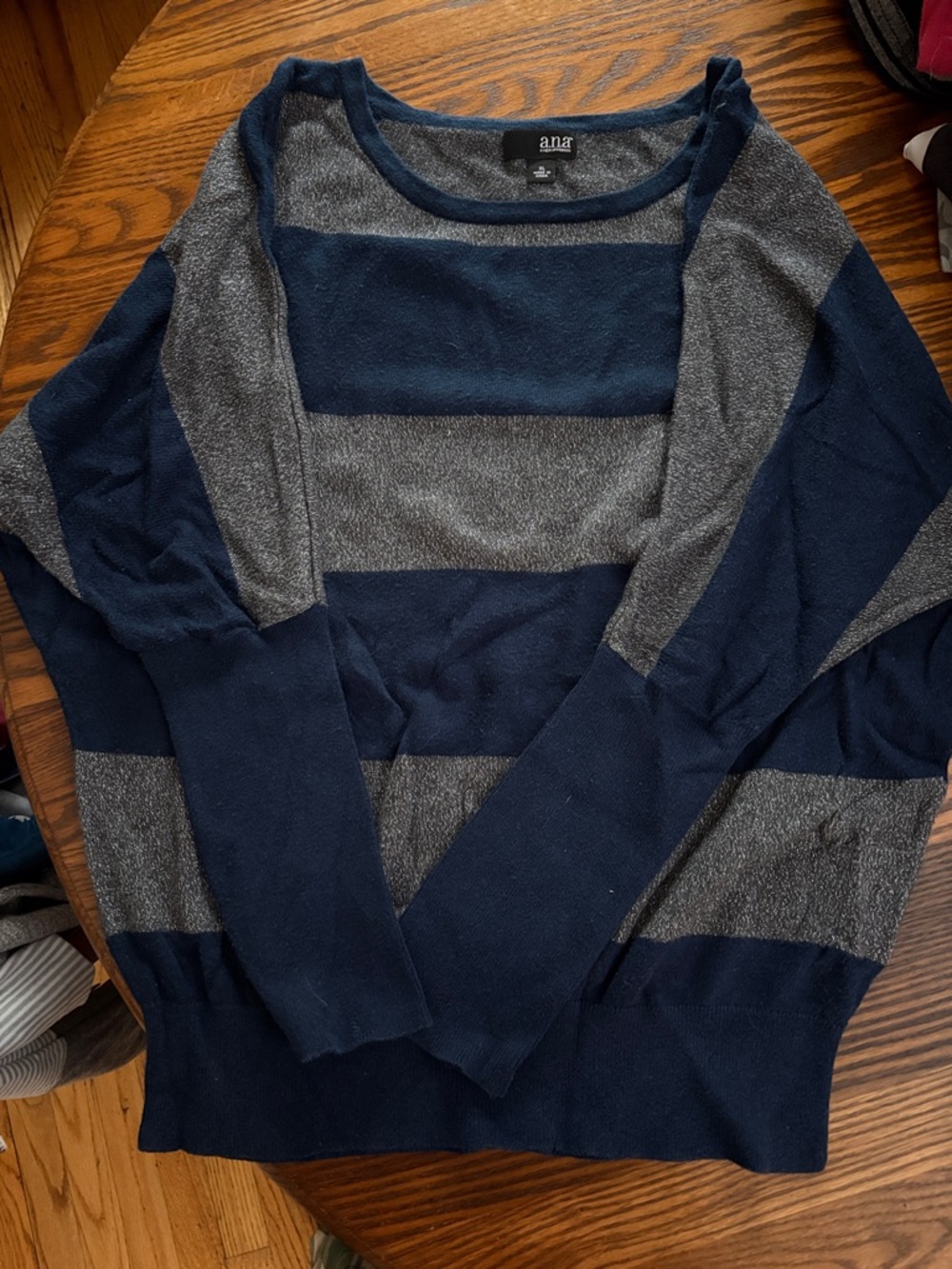 a.n.a Women’s Crewneck Sweater in Navy and Gray Stripes